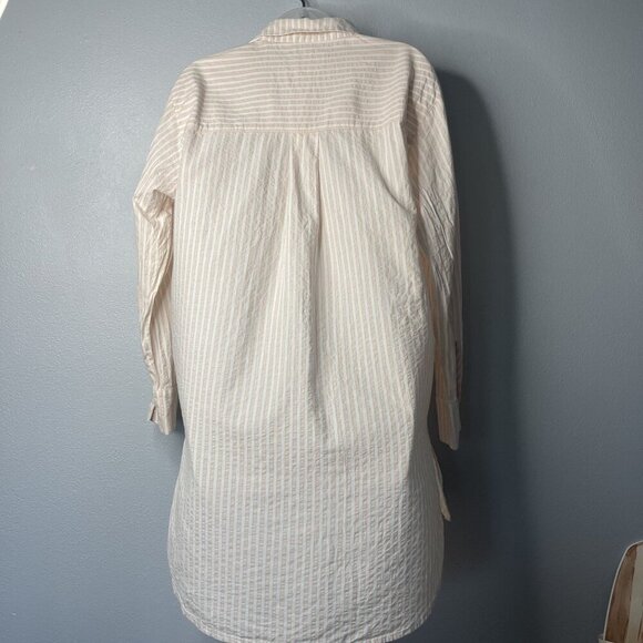 Anthropologie Women Striped Long Sleeve Button Down Shirt Tunic Pink/White SZ M - Picture 2 of 9